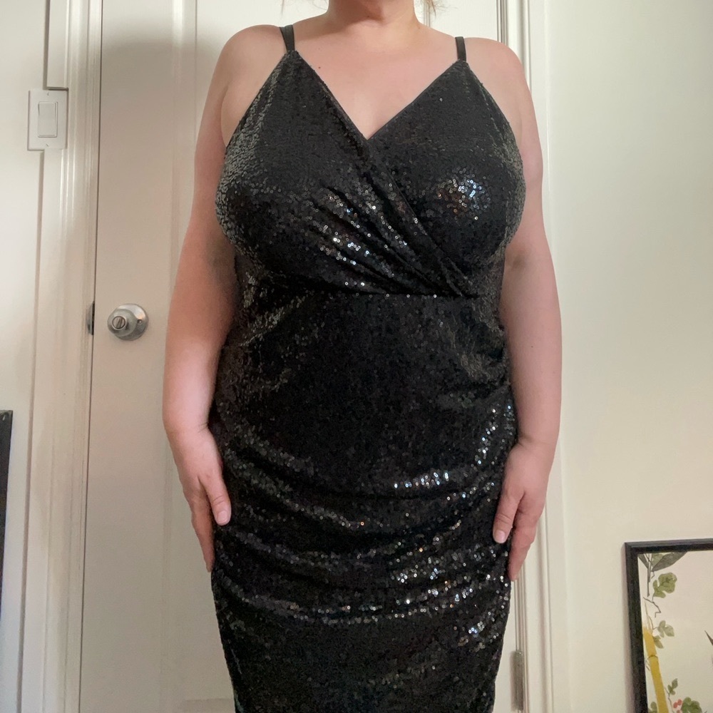 Sparkly Black Sequin Bodycon Wrap Dress